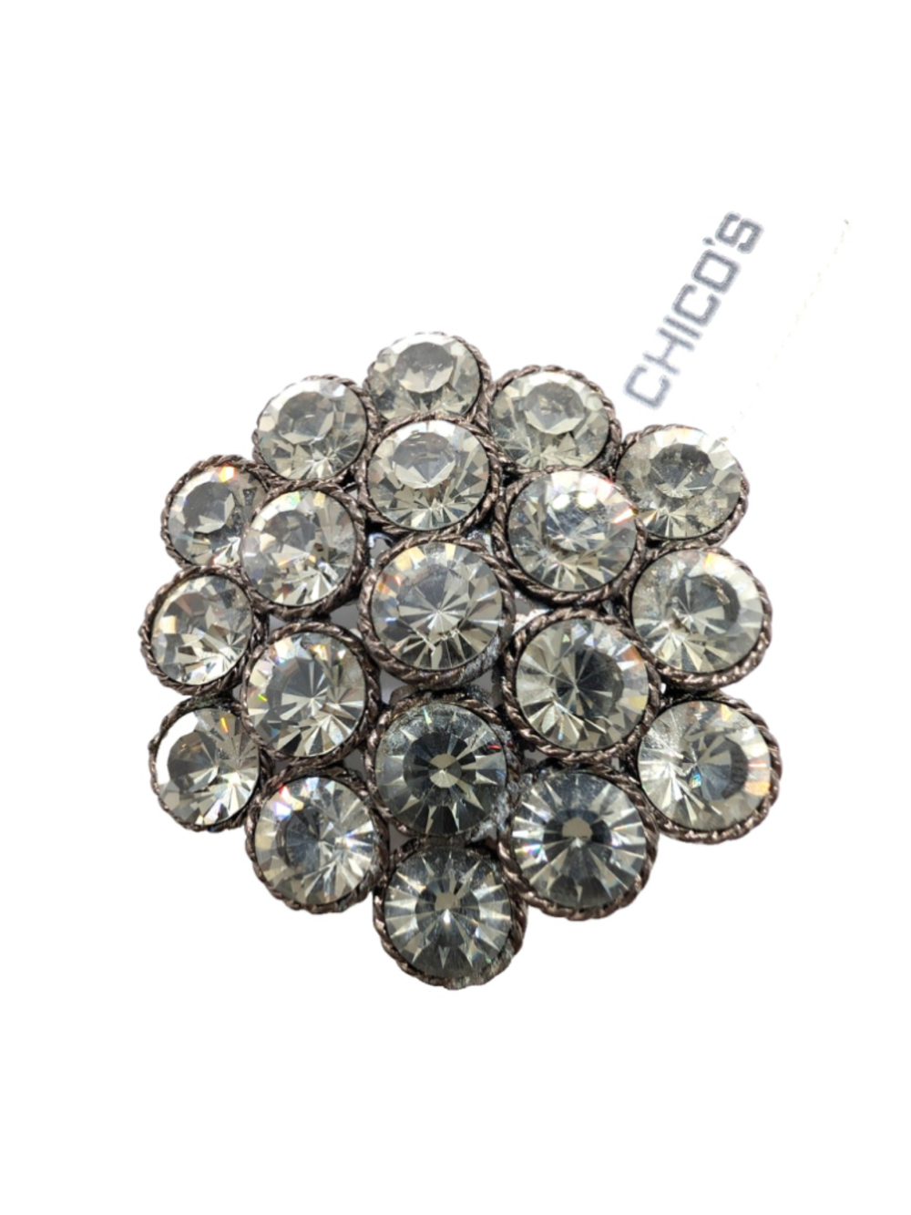 Chico's Statement Floral Brooch Pin Sparkly Gray 2" NWT